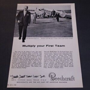 Vintage 1950s Print Ad 1959 Beechcraft Super 18 Airplane Advertisement